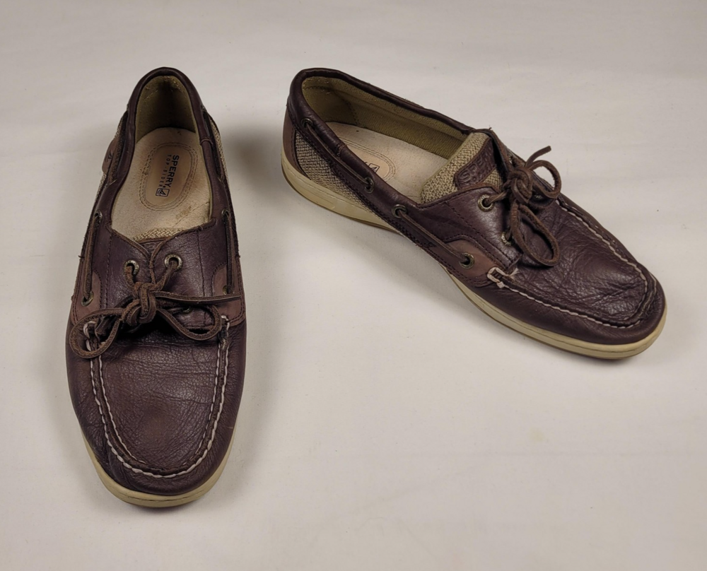 Sperry Top-Sider Boat Deck Shoes Mens 10 Dark Brown Leather Canvas Casual 2 Eye